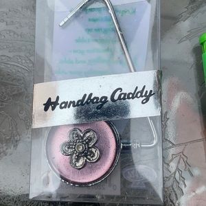 LaVie Floral Flower SilverTone Handbag Caddy in Original Box NOS